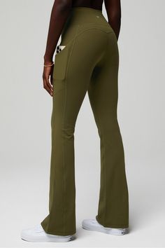 Oasis PureLuxe High-Waisted Pocketed Kick Flare Fabletics green female Activewear >> Womens >> Bottoms >> Pants & Joggers >> Joggers PureLuxe regular Yoga and Studio 4-Way Stretch/External Pockets/Moisture-Wicking/UPF Protection Female Activewear, Spotted Animals, Sports Wear Women, Fantasy Closet, Soft Pants, Kick Flares, Women Sports, Sports Wear, Range Of Motion