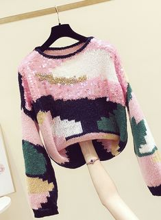 Cute colorful long sleeve sweater round neck sequins sweaterFabric: blendedColor: pinkSize(cm): S, M, L, XLS bust 92M bust 96L bust 100&ltp&gtXL bust 104&lt/p&gt&ltbr/&gt Sequin Crew Neck Sweater, Casual Crew Neck Sweater With Sequins, Winter Tops With Contrast Sequin, Pink Sequined Tops For Winter, Pink Sequined Tops For Fall, Long Sleeve Sequin Sweater For Party, Winter Contrast Sequin Tops, Winter Pink Sequined Tops, Pink Sweater For Winter Party