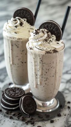 oreo cookies and milkshakes with whipped cream