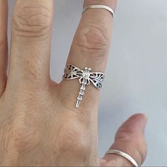 Sterling Silver Thin Dragonfly Ring, Silver Rings, Spiritual Ring Material: 925 Sterling Silver Face Height 20 Mm (0.79 Inch) Dragonfly Skeleton, Skeleton Ring, Dragonfly Ring, Vintage Dragonfly, Dope Jewelry, Funky Jewelry, Jewelry Lookbook, Niche Design, Boho Ring