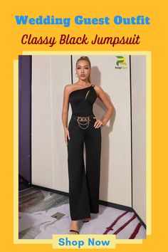 You're looking for a trendy wedding guest outfit, but you don't want to overspend. ProLyf Styles has the perfect solution for you with these fashionable black wide-leg jumpsuits. This black one shoulder jumpsuit is trendy women's fashion with an elegant touch. With a one-shoulder cut, these trendy jumpsuits are designed to flatter any woman's body type. They're classy and trendy and can be worn to any formal event. Elegant Evening Bodysuit For Party Season, Elegant Strapless Jumpsuit For Formal Parties, Elegant Bodysuit For Date Night And Party Season, Chic Bodysuit For Date Night And Party Season, Chic Evening Bodysuit For Party Season, Elegant Party Bodysuit For Party Season, Chic Sleeveless Party Bodysuit, Chic Sleeveless Bodysuit For Party Season, Elegant Sleeveless Bodysuit For Evening