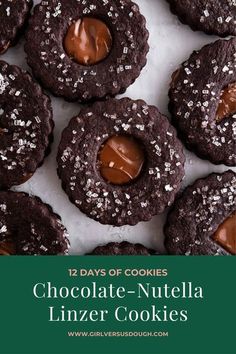 chocolate nutella linzer cookies with text overlay