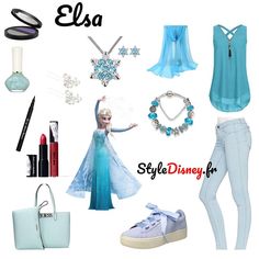 the frozen princess costume is shown with her accessories and shoes, as well as other items