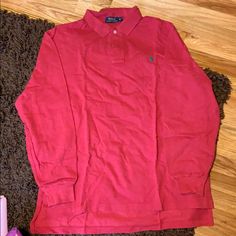 Polo By Ralph Lauren Classic Long Sleeve Polo Shirt Red With Green Horse Size Xl Nwot 100% Cotton Smoke Free And Pet Free Home Red Polo Collar Top For Fall, Casual University Red Tops, Spring Long Sleeve Polo Shirt, Red Casual Long Sleeve Shirt, Red Long Sleeve Shirt For Fall, Red Collared Top For Fall, Classic Pink Long Sleeve Tops, Red Cotton Polo Shirt For Spring, University Red Cotton Top For Fall