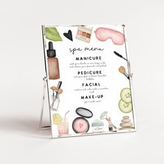 a sign that says manicure and pedicure facial make - up on it