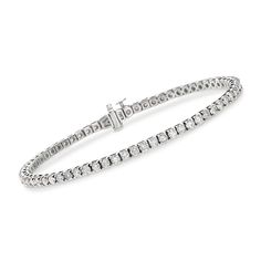 Ross-Simons - 4.00 ct. t. w. Diamond Tennis Bracelet in 14kt White Gold. 7". Classically styled for the ultimate level of sophisticated elegance. This traditional tennis bracelet dazzles with an impressive 4.00 ct. t. w. of round brilliant-cut diamonds, shimmering from end to end in 14kt white gold. An absolute must-have for any fine collection - you will feel such a glow when you try it on. Single-latch safety. Push-button clasp, diamond tennis bracelet. Diamond birthstones are the perfect gift for April birthdays. Classic Tennis Bracelet With Diamond Accents, Classic Flexible Tennis Bracelet With Round Cut, Classic Flexible Tennis Bracelet, Timeless Flexible Tennis Bracelet For Anniversary, Classic Flexible Diamond Bracelet, Classic Platinum Brilliant Cut Tennis Bracelet, Classic Platinum Tennis Bracelet With Brilliant Cut, Classic Diamond White Tennis Bracelet For Formal Occasions, Flexible Fine Jewelry Tennis Bracelet For Formal Occasions