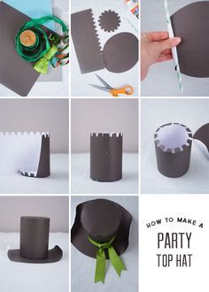 how to make a party top hat out of toilet paper and construction paper with scissors