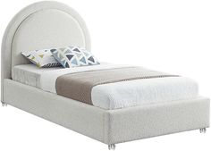 Milo Acrylic / Boucle Fabric / Engineered Wood / Foam Contemporary Cream Fabric Twin Bed - 44" W x 81.5" D x 43" H Rounded Headboard, Fabric Upholstered Bed, Velvet Upholstered Bed, Acrylic Legs, Green Bedding, Meridian Furniture, Fabric Bed, Bedding Brands, Contemporary Bed