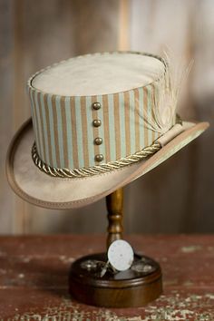 Steampunk Julep Suede Leather Hat | Overland Retro Fitted Brimmed Top Hat, Retro Fitted Top Hat With Brim, Retro Fitted Top Hat With Short Brim, Retro Hat With Adjustable Flat Crown, Retro Adjustable Mini Hat With Flat Brim, Vintage Brown Top Hat With Flat Crown, Retro Adjustable Costume Hat, Classic Adjustable Striped Hat, Classic Striped Adjustable Hat