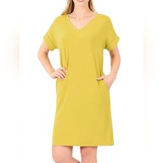 Fabulous, Gorgeous, Sexy, And Chic! Most Fabulous Boho Chic Rolled Short Sleeve V-Neck Dress W/Side Pockets Dress This Fabulous Short Rolled Sleeves With Side Pockets Takes Your Casual Ensemble Up A Notch. * Listing Is For Color: Golden Wasabi *Note: There Are Other Colors Available. Fabric: 57% Polyester 38% Rayon 5% Spandex Perfect For Any Occasion! Easy To Dress Up Or Down! Pet And Smoke-Free Home! Search:Flirty Boho Crop Top Bohemian Skirts Beachy Shorts Styles Shabby Chic Party Trends Trend Casual V-neck Mini Dress For Loungewear, Casual Yellow V-neck Dress, Yellow V-neck Mini Dress For Vacation, V-neck Stretch Mini Dress For Loungewear, Stretch V-neck Mini Dress For Loungewear, Yellow Stretch Mini Dress Casual, Yellow Spring Dresses For Loungewear, Yellow Summer Loungewear Dress, Yellow Loungewear Dresses For Spring