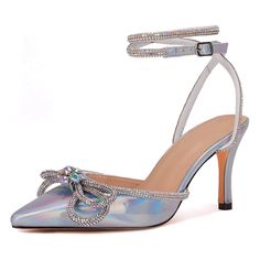 PRICES MAY VARY. Heel measures:size5-6.5 approximately 3.23";size7-8.5 approximately 3.33";size9-11 approximately 3.43". Crystals sparkle around the double bow and ankle strap of a women-favorite stiletto that's worthy of a red-carpet moment. Feature:adjustable ankle strap with buckle closure,pointed toes,embellished cords and doble bow on the front,high heels,stilettos,wedding shoes,bridal pumps. Step into any event with confidence by wearing these showstopping pumps from VETASTE. This stunning Crystal Pumps, Bridal Pumps, Heels Stilettos, Double Bow, Wedding Bridal Party, Satin Heels, High Heels Stilettos, Heeled Sandals, Wedding Shoes