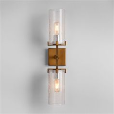 Coquina 2-Bathroom Vanity Light Burnished Brass Wall Sconce with Glass Shades + Reviews | Crate & Barrel Bathroom Wall Sconces Double Vanity, Black Sconces Bathroom, Bathroom Sconces Double Vanity, Master Bath Sconces, Bathroom Lighting Sconces, Black Sconces, Sconces Bathroom, Bathroom Sconces, Crate Barrel