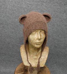 Alpaca knit beanie hat with ears Bear hat adult Adult animal | Etsy Knitted Animal Hats, Adjustable Cozy Cap Bonnet, Cute Brown Winter Beanie, Adjustable Cozy Brown Hat, Winter Yarn Beanie As A Gift, Winter Gift Beanie Made Of Yarn, Hand Knitted Hat For Winter Gift, Winter Gift Beanie, Novelty Brimmed Winter Hats