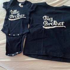 Nwot Never Worn! Big Brother Tshirt. Size 4. Little Brother Newborn Onesie. Navy Blue In Color. Great Shower/Sprinkle Gift For A Momma To Be (Again). Like The Item And Not The Price, Make Me An Offer! Bundle And Save!! Blue Cotton Set For Birthday, Blue Cotton Family Matching Sets, Blue Short Sleeve Onesie With Letter Print, Family Matching Cotton Sets With Letter Print, Family Matching Cotton Sets With Graphic Print, Cute Blue Tops For Family Occasions, Casual Blue Onesie With Letter Print, Blue Casual Onesie With Letter Print, Blue Graphic Print Top For Family Gatherings