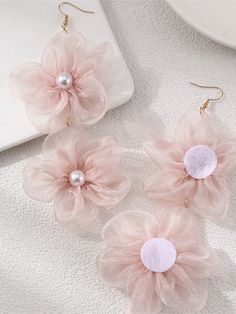 Three-Dimensional Flower Drop Earrings Elegant Flower Earrings For Summer, Elegant Summer Earrings With Flower Decoration, Rose Gold Flower Earrings For Spring Party, Rose Gold Flower-shaped Earrings For Summer, Spring Party Rose Gold Flower Earrings, Elegant Rose Gold Flower Earrings For Summer, Summer Party 3d Flower Earrings, Feminine Flower Earrings For Summer, Beige Flower Jewelry For Summer