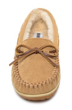 Fluffy faux-fur lining keeps toes toasty in this classic slipper featuring a durable grip sole that's perfect for when you run out to get the mail. Removable insole Leather or leather and textile upper/polyester faux-fur lining/rubber sole Imported Women Moccasins, Classic Slippers, Suede Moccasins, Women's Blazers, Moccasins Slippers, Slippers Cozy, Run Out, Outdoor Shoes, Casual Shoes Women