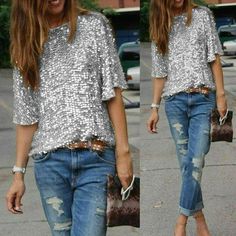 Glitter Blouse, Weekend Dinner, Sequin Blouse, Sequin Shirt, Sequin Shorts, Summer Glow, Casual Weekend, Sequin Tank Tops, Casual Summer Shirts