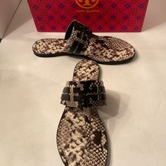 New Never Worn I Purchased These Sandals But, Never Had The Chance To Wear Them. Cute Sandals! Leather Open Toe Sandals With Snake Print, Black Tory Burch Sandals, Tory Burch Sandals Black, Tori Burch Sandals Black, Leather Snake Print Open Toe Sandals, Cute Sandals, Tory Burch Shoes, Snake Skin, Women's Shoes Sandals