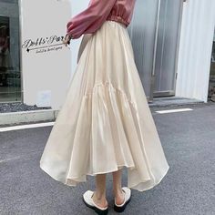 Olivia Mark - High-Waisted Irregular Hem Fairy Tulle Skirt with Flowing Sheer Layers Irregular Skirt, Beading Netting, Pleated Maxi Skirt, Irregular Hem, Pleated Maxi, Types Of Skirts, Red Plaid, Apricot, Tulle Skirt