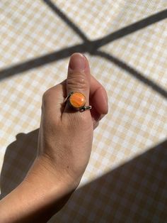 This is a handmade ring with two sides imperfections in the welding and a small dot on the band The welded material is not sterling- but the band and frame are 8 US Reversible Ring, Boho Blue, Orange Stone, Rings Statement, Handmade Ring, Blue Orange, Halloween Shopping, Statement Rings, Hand Made