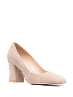 Stuart Weitzman square-toe 75mm Suede Pumps - Farfetch Classic Block Heels With 4-inch Heel And Almond Toe, Beige Court Shoes With 4-inch Heel For Work, Beige Calf Leather Heels With Padded Heel, Beige Low Heel Block Heels For Work, Court Shoes With Deep Heel Cup And Almond Toe, Beige Low Heel Block Heels For Workwear, Chic Calf Leather Heels With Sculpted Heel, Square Toe Heels With Branded Heel Counter For Work, Beige Block Heels With Reinforced Heel