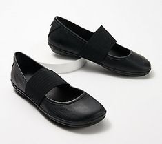 Outfitted with a wide elastic strap, these leather ballet flats put a modern spin on this iconic style. From Camper. Camper Ballerina Flats, Leather Ballet Flats, Upcoming Events, Ballet Flats, Style Icons, Leather Upper, Loafers, Black Leather, Ballet