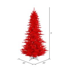 a red christmas tree is shown with measurements