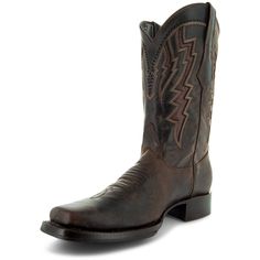 Enjoy that country feel in these classically rugged, casual western boots for men. As an everyday boot, it sports brown distressed leather underneath traditional Western stitching on the front. Inlays on the shaft add and a narrow square toe adds that final country touch, while genuine leather throughout, a cushioned insole and leather lining ensure you're comfortable wearing these country boots all day. And don't worry about wearing them out; Goodyear welt construction means they're built to la Rustic Brown Boots For Country Events, Distressed Brown Rustic Boots For Outdoor, Rustic Distressed Brown Boots For Outdoor, Country Style Distressed Brown Boots For Ranch, Distressed Brown Snip Toe Boots For Ranch, Distressed Brown Moc Toe Rugged Boots, Distressed Brown Rugged Moc Toe Boots, Distressed Brown Snip Toe Ranch Boots, Rugged Distressed Brown Moc Toe Boots