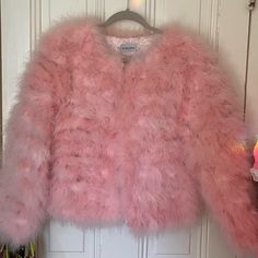 Baby Pink Marabou Feather Jacket Size M Pink Fluffy Jacket, Fluffy Pink Heart Jacket, Pink Fur Jacket, Pink Fuzzy Jacket, Light Pink Fur Coat, Pale Pink Fur Coat, Feather Jacket, Pink Fur, Pink Jacket