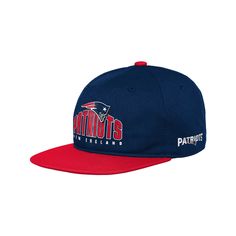 Help your kiddo showcase their evergrowing New England Patriots fandom with this bold Deadstock hat. It features a signature New England Patriots colorway between the crown and bill and their team logo embroidered front and center. The flat bill also offers a street-ready look and ideal head coverage that makes this snapback a great grab for game day.Help your kiddo showcase their evergrowing New England Patriots fandom with this bold Deadstock hat. It features a signature New England Patriots c Throwback Snapback Fitted Hat For Game Day, Throwback Fitted Hat With Flat Bill For Fans, Throwback Flat Bill Fitted Hat For Fans, Throwback Fitted Flat Bill Hat, Navy Snapback Hat With Flat Bill For Fans, Adjustable Hats For Fan Merchandise With Team Spirit, Team-colored Fitted Hat With Team Logo For Fans, Team-colored Fitted Hat With Team Logo, Navy Snapback Baseball Cap For Fans