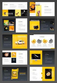 the yellow and black presentation is displayed in this image, it has many different colors