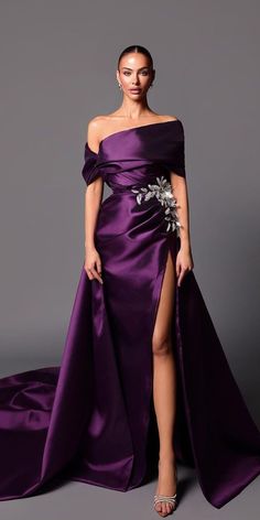 24 Colored Wedding Dresses For A Stylish Bride ❤ Express yourself with vibrant colored wedding dresses for your big day! #coloredweddingdresses #colorfulweddingdresses #weddingdresses #nontraditionalweddingdresses Purple One-shoulder Dress For Banquet, Purple Gown With Sweep Train For Banquet, Purple Evening Dress With Sweep Train For Banquet, Purple Satin Evening Dress With Sweep Train, Purple Satin Dress With Sweep Train, Purple Floor-length Dress For Banquet, Purple One-shoulder Gown For Wedding, Purple One-shoulder Dress For Wedding, Elegant Purple Maxi Dress For Banquet