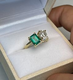 custom 14 k karat yellow gold toi et moi two stone engagement ring band design Sinple Emerald Engagement Ring, Toi Eh Moi Ring, You And Me Engagement Ring, Two Gemstone Ring, Toi Et Moi Emerald And Diamond, Toi Et Moi Engagement Rings Sapphire, Ken And Dana Designs, White Hearts, Winter Nail