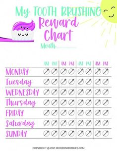 the toothbrush reward chart for kids to use on their teeth, and it's time