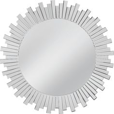 a round mirror that is made out of metal strips and has a sunburst design on it