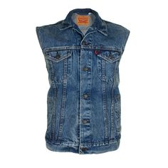 Levi's Men's Regular Fit Button Up Cut Off Denim Trucker Vest. Classic Denim Blue Vest For Spring, Blue Jeans With Snap Buttons In Cotton, Button-up Blue Denim Vest, Dark Wash Button-up Denim Vest, Blue Button-up Denim Vest, Button-up Blue Denim Vest With Buttons, Denim Blue Denim Vest With Snap Buttons, Denim Blue Denim Vest With Buttons, Classic Washed Blue Denim Jacket With Buttons