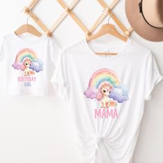 Unicorn birthday shirt, Unicorn birthday party, girl birthday shirt, Unicorn shirt, fairy magical birthday, rainbow theme party Welcome to Christi Creations! Here you will find that unique outfit for a special birthday! We have been in business over 14yrs here on Etsy and can assure you that you will receive 5 Star service! Thank you for supporting our small family business:) Adorable rainbow unicorn themed birthday shirts for the birthday child  and matching family members. Unisex Gildan dry bl Cute Unicorn Print Birthday T-shirt, Pink Unicorn Print T-shirt For Birthday, White Unicorn Print T-shirt For Birthday, White Unicorn Print Top For Birthday, Birthday White T-shirt With Unicorn Print, Rainbow Short Sleeve Top For Birthday, Rainbow Short Sleeve Top For Birthdays, Cotton Unicorn Print Top For Birthday, White T-shirt With Unicorn Print For Birthday