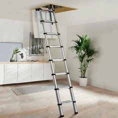 10.5ft Compact Telescoping Attic Access Folding Ladder Loft Stairs - Generu - Generu Attic Access Ladder, Ladder Loft, Folding Attic Stairs, Retractable Ladder, Ship Ladder, Loft Floor, Minimal Storage, Attic Ladder, Loft Stairs