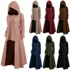 Trendy Fashion Women's Gothic Punk Hooded Long Robe Dress Winter Casual Hoodies Jumper Sweater, Fashion Womens Dresses Steampunk Coat, Long Winter Coats Women, Womens Cosplay, Coat Women Fashion, Dresses Casual Winter, Long Winter Coats, Gothic Clothing, Medieval Dress, Hooded Dress