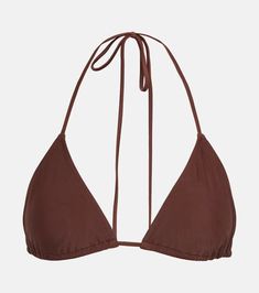 Bell Bikini Top in Brown - Bananhot | Mytheresa Beachwear Swimwear With Wrap-around Straps, Strappy Beachwear Swimwear With Wrap-around Straps, Strappy Wrap-around Swimwear For Beachwear, Vacation Triangle Top Swimwear With Cross-tied Details, Vacation Swimwear With Wrap-around Straps, Vacation Triangle Top Cross-tied Swimwear, Cross-tied Triangle Top Swimwear For Beach, Polyamide Halter Neck Swimwear For Beach, Polyamide Tie-side Swimwear Bottom For Beach