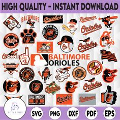 the baltimore orioles baseball team logos are displayed on a checkered background with text that reads high quality - large resolution