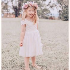 Perfect Special Occasion Dress For Your Little Girl, The Knee Length Flora Capped Sleeve Lace Back Dress Is Absolutely Stunning. The Lace And Tulle Are Both Cream. Featuring A Delicate Low Back Lace Bodice With Scalloped Edges, Elegant Lace Capped Sleeves, And A Full And Fluffy Knee Length Tulle Skirt. Ideal For Your Flower Girl, A Must-Have Birthday Party Dress Or One Of The Main Features Of This Dress Is The Delightful Lace Bodice And Capped Sleeves. For Extra Comfort The Bodice Is Lined At Th Girl Silk Dress, Knee Length Tulle Skirt, Flower Girl Dresses Country, Lace Back Dress, Young Wedding, Lace Back Dresses, Orange Floral Dress, Floral Halter Dress, Girls Pageant Dresses