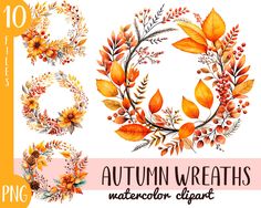 autumn wreaths watercolor clipart