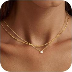 New! 14k Gold Chain Necklace Pendant Choker Stackable Dainty Simple Minimalist Gift - Inner Chain: 14", External Chain: Length:16.5"+2"Extension. - 14k-Gold-Plated-Brass - Aaaa+ Cubic Zirconia Cz - Hypoallergenic/ Nickel Free - Perfect Gift For Her Thank You! Diamond Necklace Simple, Gold Jewelry Gift, Diamond Choker Necklace, Dainty Diamond Necklace, Sterling Silver Choker, Diamond Necklace Designs, Silver Choker Necklace, Solitaire Pendant Necklace, Diamond Necklaces