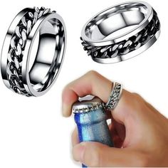 2Pcs/4Pcs Fashion Couple Rings Stainless Steel Ring Rotatable Bottle Opener Party Ring Versatile Beer Bottle Openers 2Pcs/4Pcs Fashion Couple Rings Stainless Steel Ring Rotatable Bottle Opener Party Ring Versatile Beer Bottle OpenersThis is a cool chain-type rotating ring that can be used as a bottle opener, and you can perform magical tricks to open the beer smoothly at the party. This is very enviable and interesting, but it also makes us a party star. Stylish design, exquisite fashion. Specif Wine Corkscrew, Rotating Ring, Beer Caps, Bottle Opener Keychain, Friendship Rings, Wine Bottle Opener, Beer Bottle Opener, Entertainment Bar, Party Rings