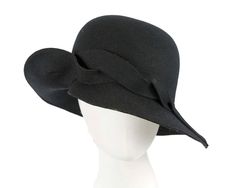 This black ladies hat is designed in Australia by our milliners and is made from pure wool felt. Absolutely stunning wide-brim design will make you stand out from the crowd.   Designed in Australia by Max Alexander  Exclusive wide-brim hat design  Pure wool felt Chic Wide Brim Fur Felt Hat, Chic Fitted Wide Brim Felt Hat, Formal Wide Brim Fur Felt Cloche Hat, Chic Wool Felt Hat With Curved Brim, Elegant Felt Fedora For Formal Occasions, Chic Formal Felt Hat With Curved Brim, Chic Wool Brimmed Felt Hat, Chic Wool Felt Hat With Short Brim, Chic Felt Hat With Short Brim