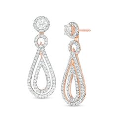 Create the dressy look you sometimes need with these dramatic diamond earring jackets. Crafted in 14K rose gold, each sparkling jacket shimmers with a frame of diamonds and a drop that includes an open round of diamonds and two teardrop-shaped diamond outlines - the smaller, a separate dangle. Designed to be used with diamond studs up to 1 ct. or gemstone studs up to 5.0mm in size, these striking jackets dazzle with 1 ct. t.w. of diamonds and a bright polished shine. Stud earrings are sold separ Diamond Earring Jackets, Diamond Outline, Diamond Frame, Earring Jackets, Diamond Earring, Gemstone Studs, Diamond Stone, Diamond Studs, Teardrop Earrings