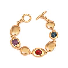 ben amun gold bracelet with toggle closure featuring mixture of czech glass stones Gold Metal Bracelets With Gemstones, Gold Fusion Style Metal Bracelets, Gold Gemstone Bracelets, Hippie Accessories, Luxe Jewelry, Bracelets Gold, 24kt Gold, Futuristic Design, Crown Jewels