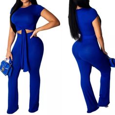 Price Is Firm Brand New Color: Blue Material: Polyester & Spandex Stretch: Yes Neck: Round Neck Length: Ankle Length Blue Elastane Jumpsuits And Rompers, Fitted Solid Color Sets For Night Out, Blue Fitted Jumpsuits And Rompers With Short Sleeves, Blue Fitted Jumpsuit With Short Sleeves, Blue Fitted Short Sleeve Jumpsuits And Rompers, Blue Short Sleeve Party Set, Casual Blue High Stretch Sets, Blue Solid Color Summer Sets, Blue Two-piece Set For Night Out