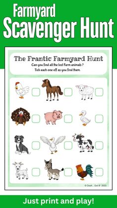 the farmyard hunt worksheet for kids to learn how to read and understand animals